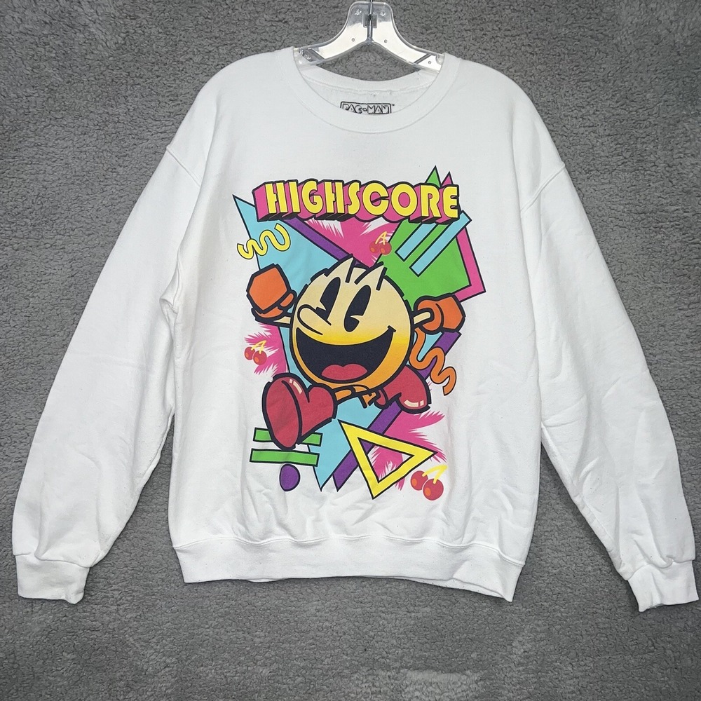 Pac-Man C-Life Sweater Men's Size M White Graphic "High Score"‎ Namco Pacman